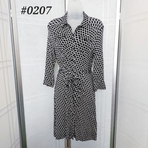 🤍Banana Republic dress black & white print 3/4 sleeve ties at waist *Small